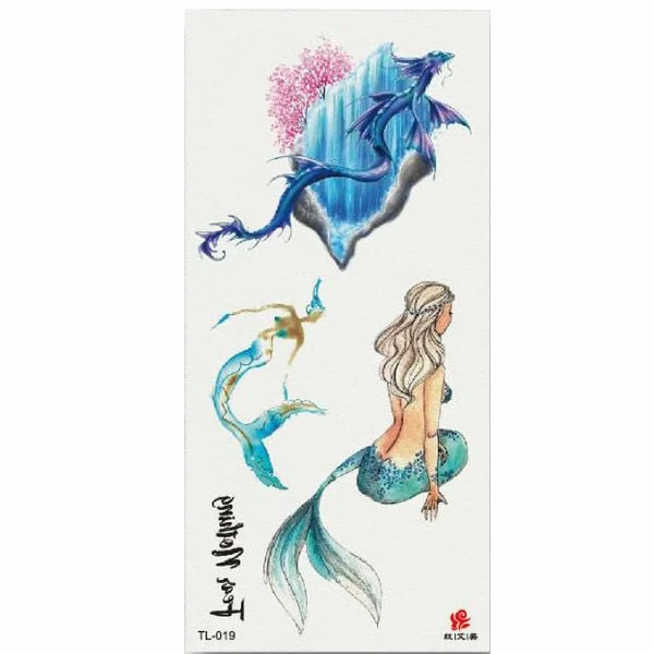 1pcs Flower Animal Body Art Temporary Waterproof Tattoo Sticker Wolf Mermaid Designs