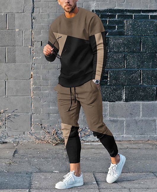 Long Sleeve Colorblock Casual Pullover & Pants Set