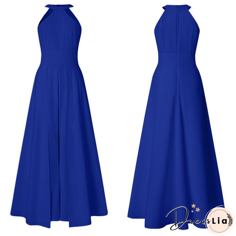 S-XL Womens Sleeveless Neck Solid Color Holiday Maxi Dress Elegant Formal Party Prom