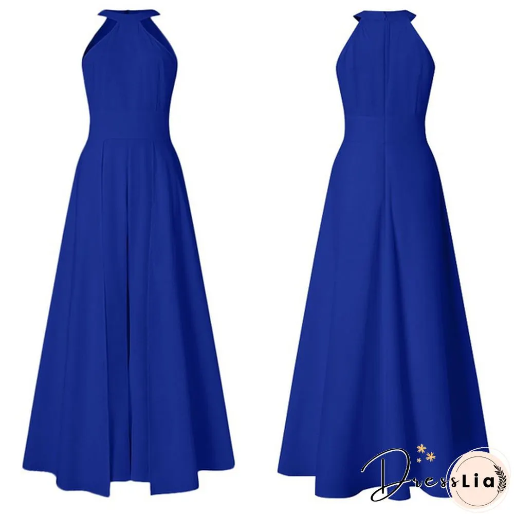 S-XL Womens Sleeveless Neck Solid Color Holiday Maxi Dress Elegant Formal Party Prom