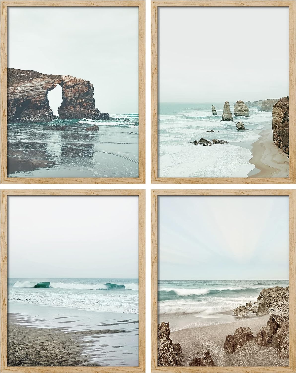 SIGNWIN Framed Rocky Storm Cloud Sky Beach Ocean Wall Art, Set of 4 Landscape Colorful Wall Decor Prints, Nature Wilderness Wall Dcor for Living Room, Bedroom - 11 inch x14 inch  Natural 11&#034; x 14&#034; x 4 Natural Frame