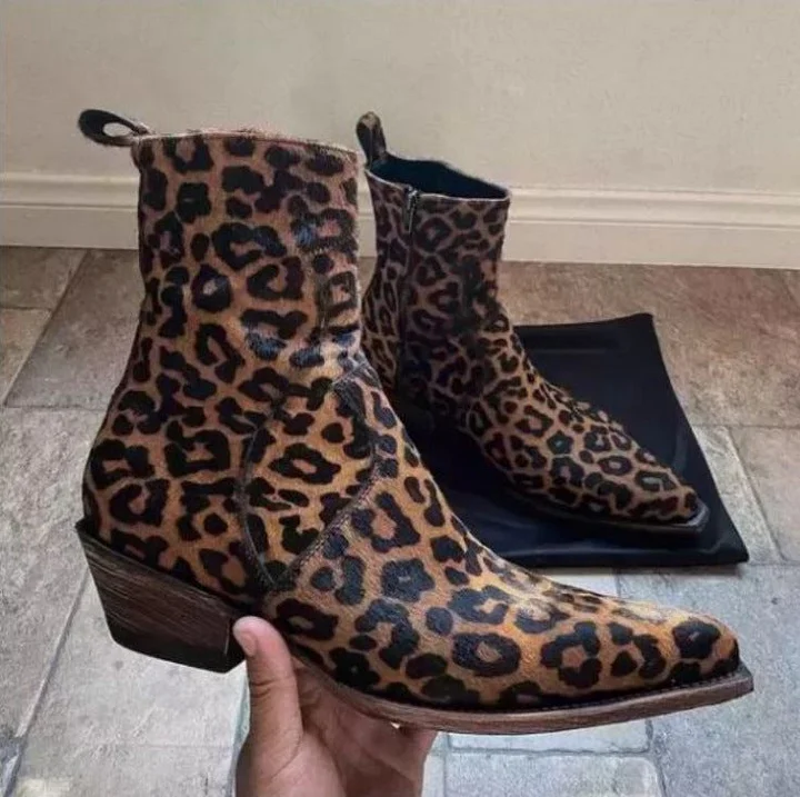 Saint laurent leopard on sale boots