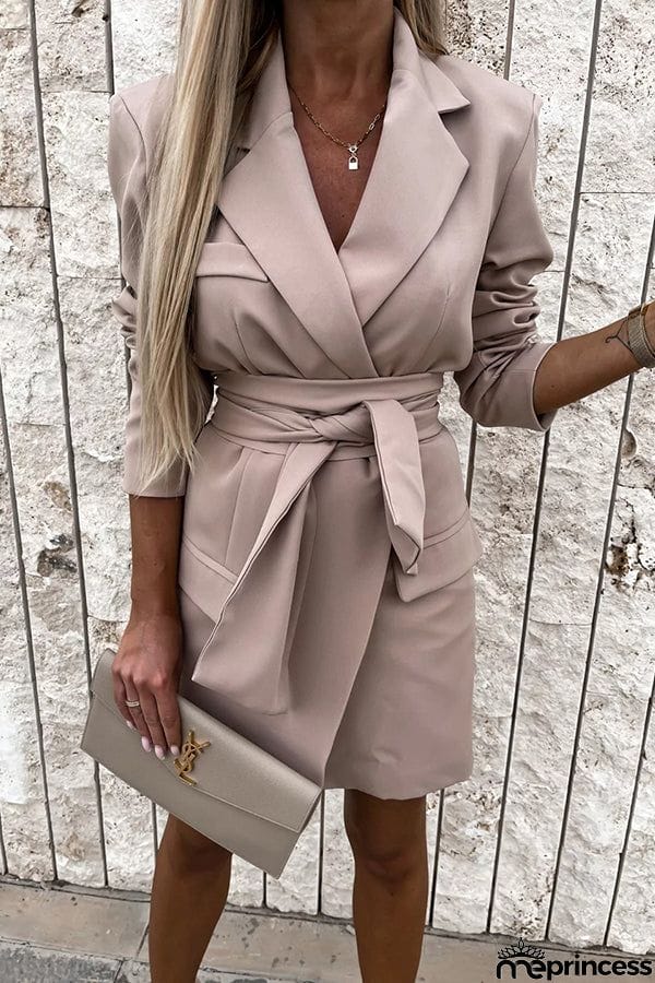 Loose Multicolor Suit Collar Dress