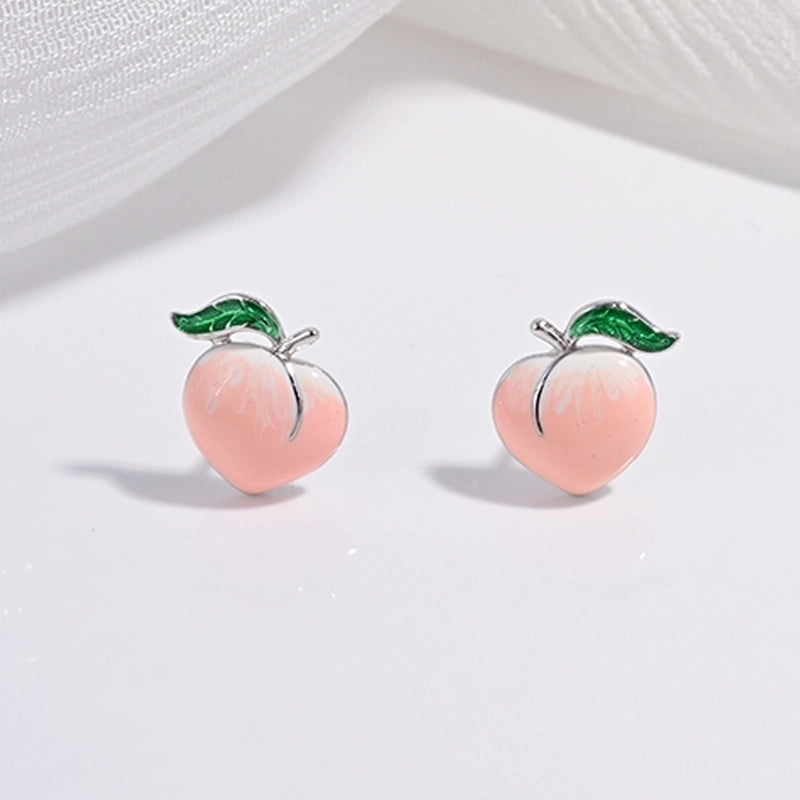 1 Pair 22K Gold Plated Rhodium Plated 925 Sterling Silver 925 Sterling Silver Earrings Peach Carrot Apple Ear Studs
