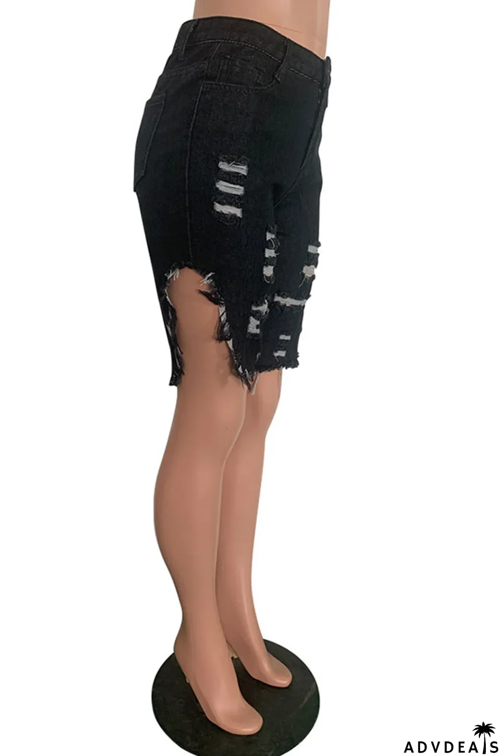 Light Blue Black Light Blue Dark Blue Denim Button Fly Mid Asymmetrical Boot Cut Capris Bottoms