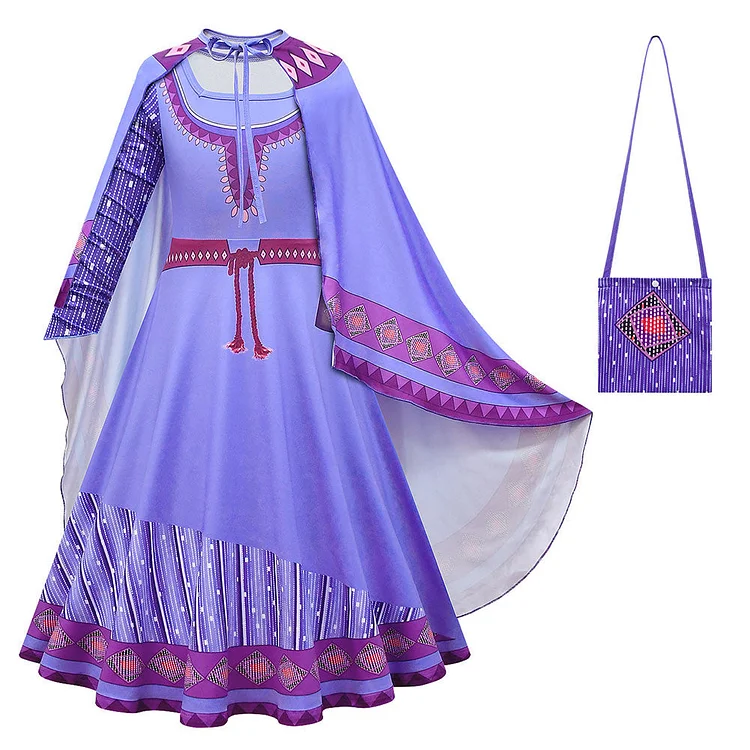 Kids Girls Wish 2023 Asha Outfits Purple Dress Cosplay Costume Halloween Carnival Suit