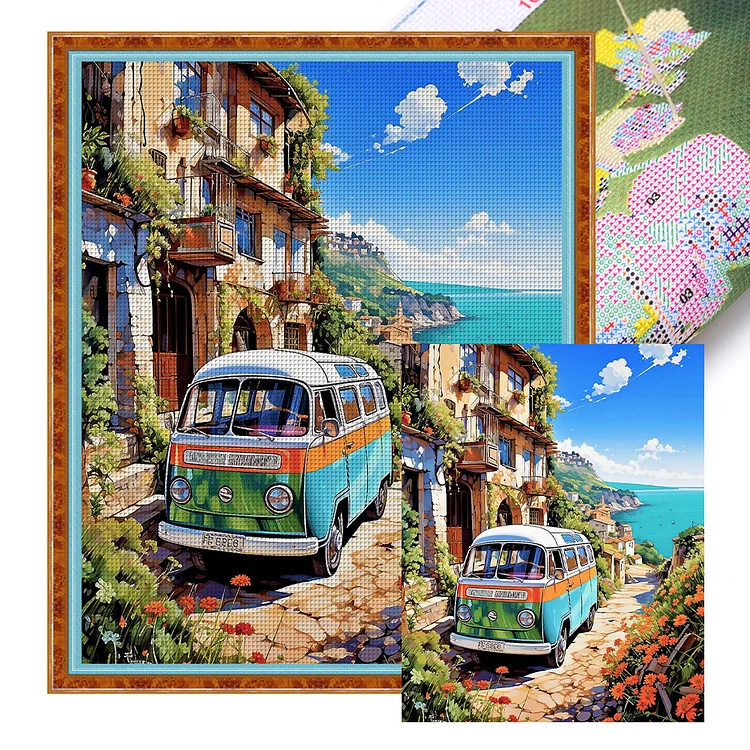 Seaside Town Car 11CT Stamped Cross Stitch 50*60CM