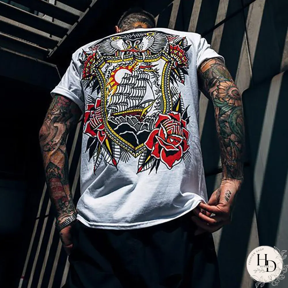 Men's Casual Fashion Round Neck Print Short Sleeve T-Shirt
