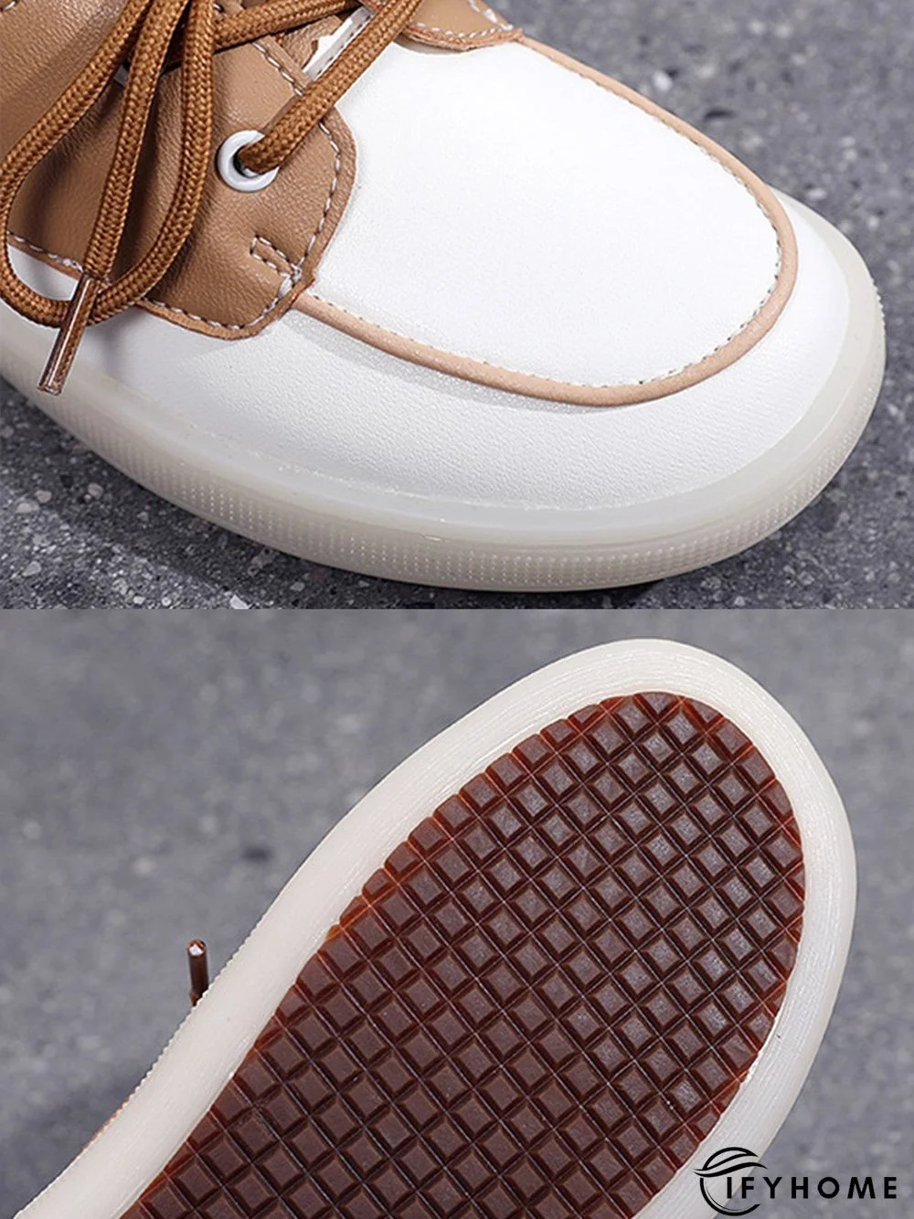 Casual Split Joint Color Block Leather Lace Up Flat Shoes | IFYHOME