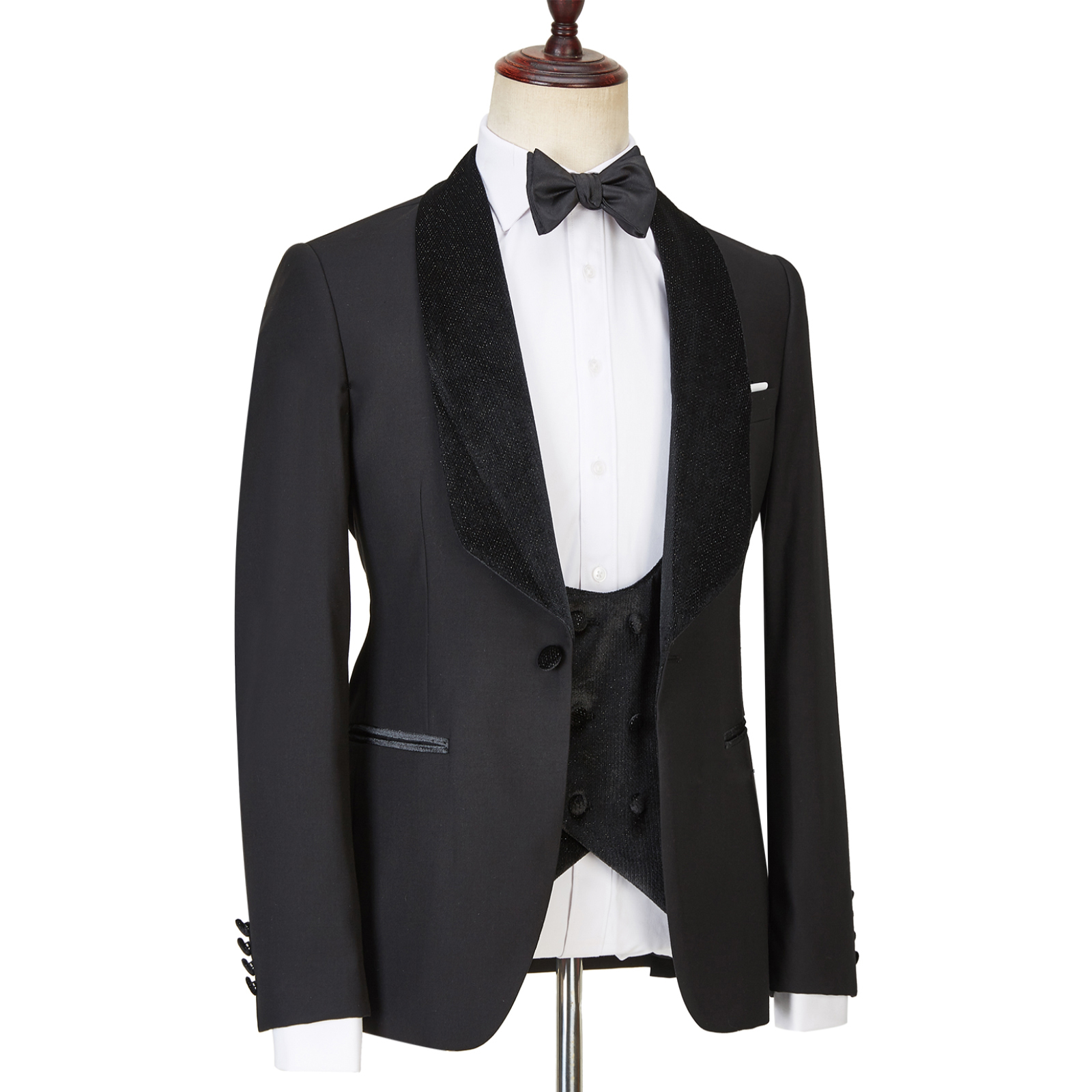 Miabel  Modern  Black  Shawl Lapel Three Pieces Sparkle Men Wedding Suits