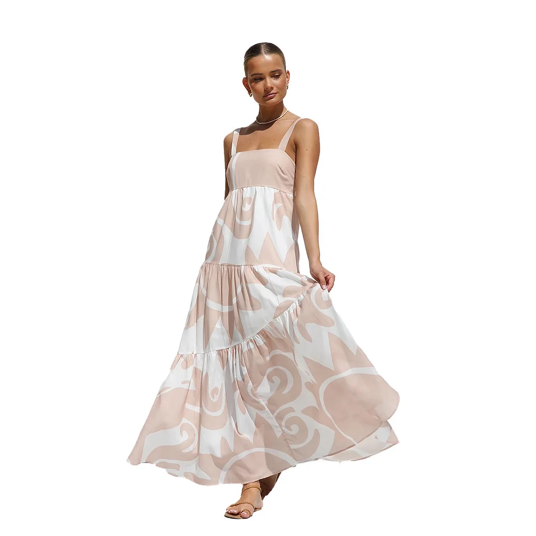 Brownm Brownm Spring And Summer New Simple Print Fashion Slip Big Skirt Dress-88105