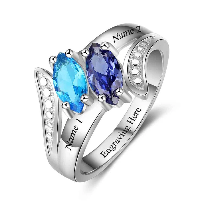 Promise Ring for Women Girls Personalized Mother Ring with 2 Birthstones Special Gift For Mom