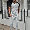 Men's Casual Color-Block Waffle-Knit Short-Sleeve T-Shirt & Long Pants Two-Piece Set by Inlyline
