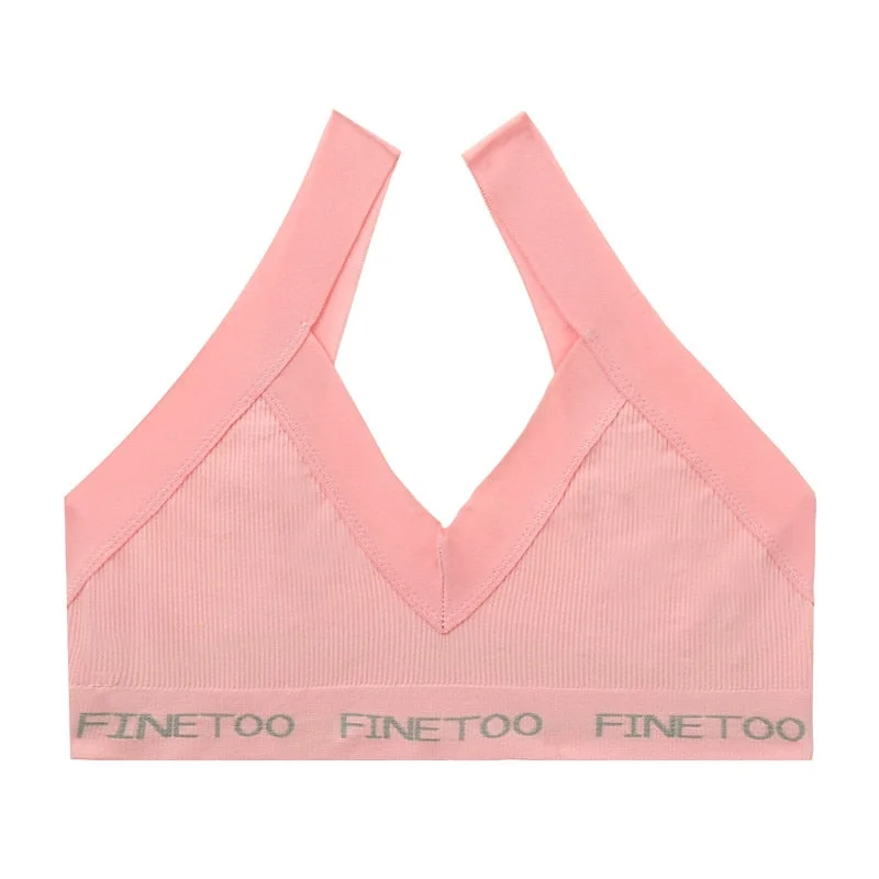 FINETOO Seamless Bra Set Women Deep V Tops Fashion Letter Panties M-XL Ladies Underwear Suit Tube Top Female Briefs Lingerie Set