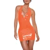 Plus Size Women Beach Party Vocation Halter Dress PVC Leather Deep V-neck Sleeveless Stretch Mini Dress Sexy Wrap Hips  Attire