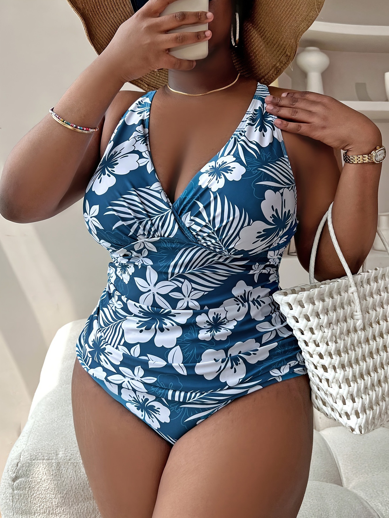 Plus Size Cross-back Tankini Set Two-piece Swimsuit - Rose Toy