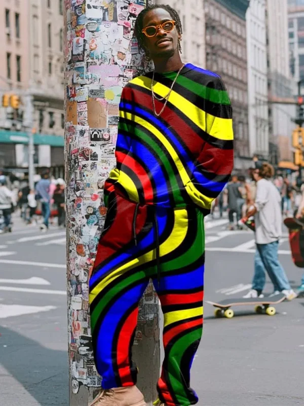 Men's Colorful Streamline Pattern Print Sweatshirt Sweatpants Matching Set