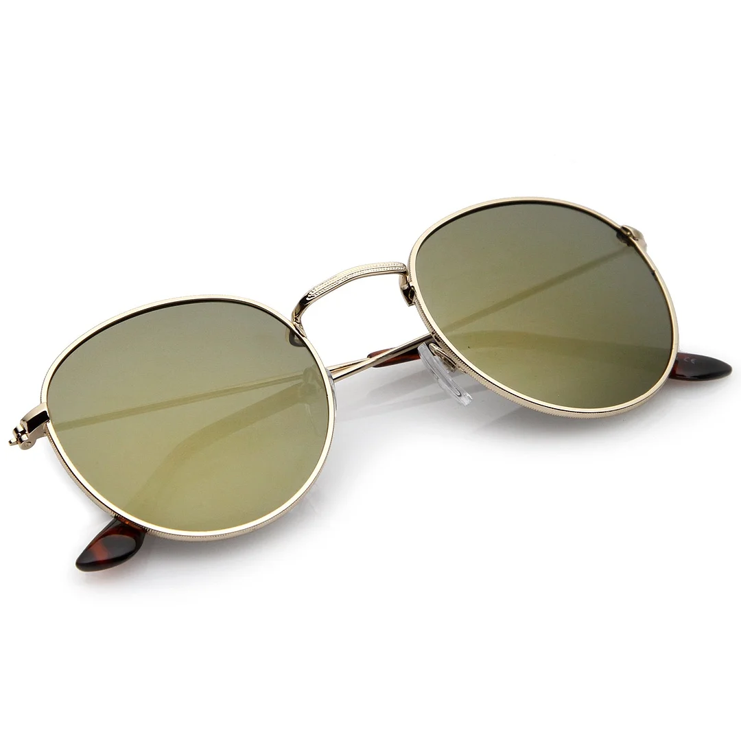 Retro Metal Frame Thin Temples Colored Mirror Lens Round glasses 50mm