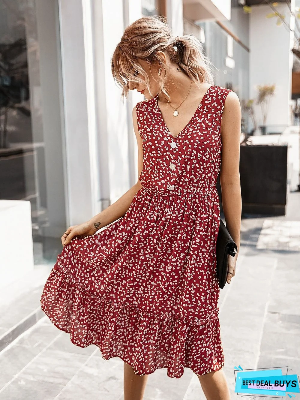 Women's Summer Small Crushed Flower V-Neck Dress