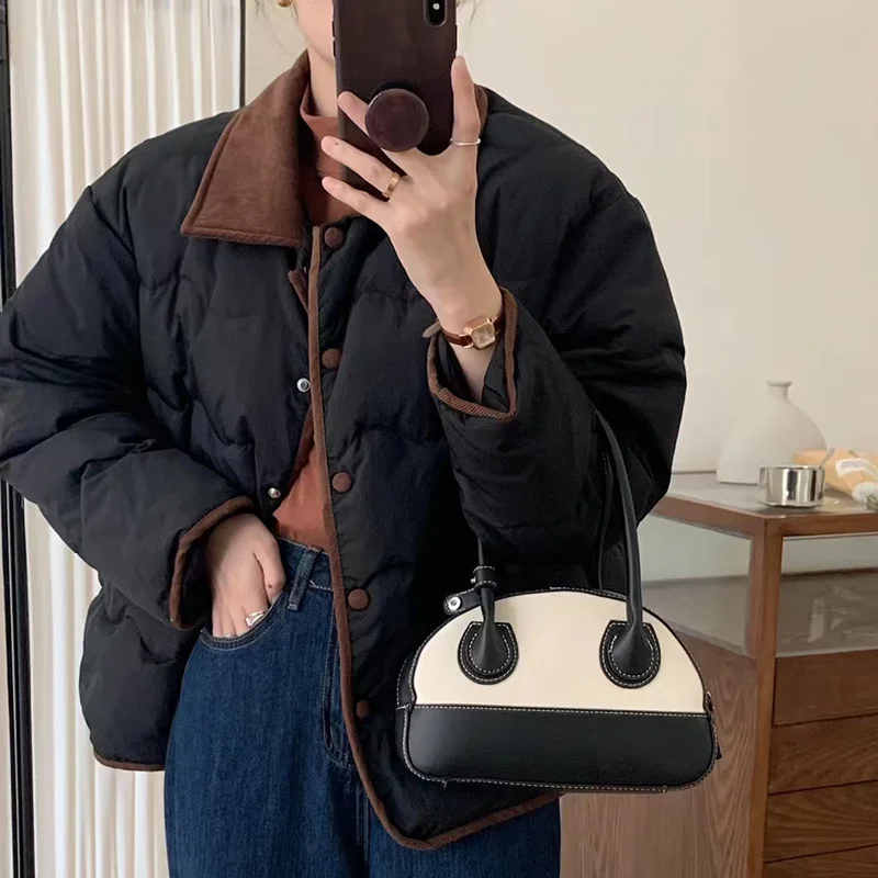 Woherb Lapel Short Down Jacket Female 2024 Winter New Sweet Korean Small Fragrant Wind Warm White Duck Down Coat Hot Style-Outfit Ideas