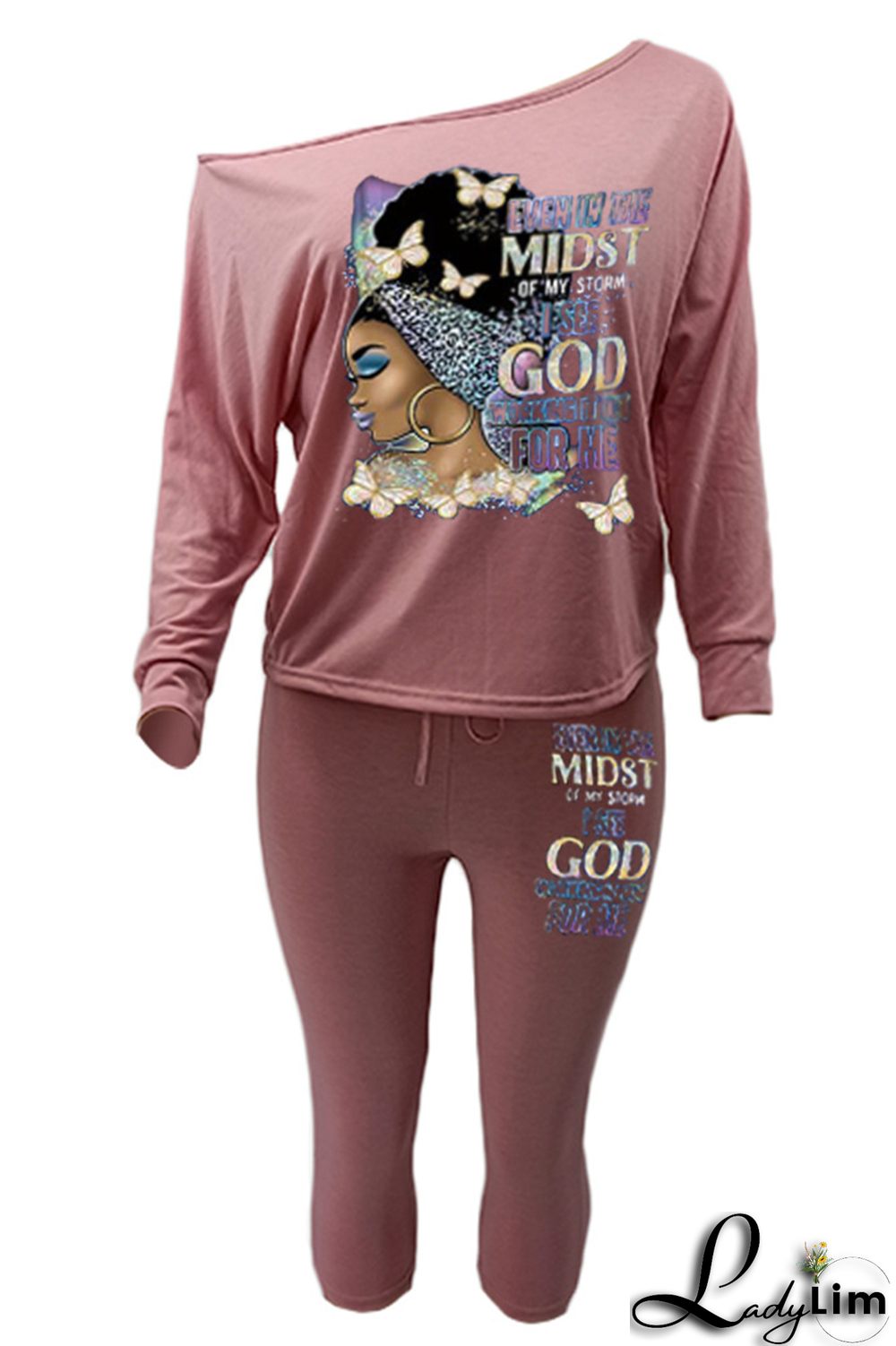 Black Fashion Print Patchwork One Shoulder Long Sleeve Two Pieces