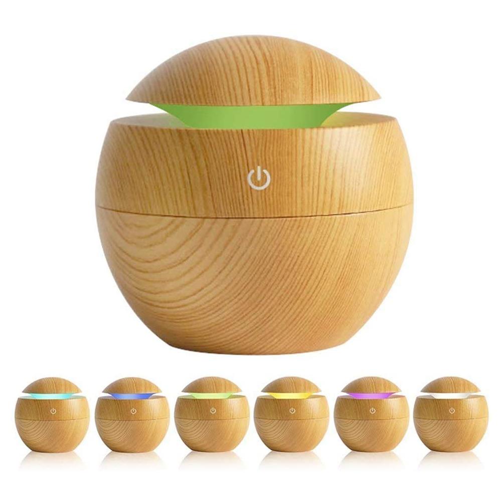 

130ml USB Electric Air Humidifier Wood Grain 7 Color LED Lights Diffuser, 501 Original