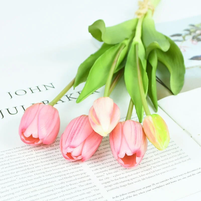 5Pcs/bunch Artificial Tulips Bouquet Real Touch Silicone Fake Flowers for Home Garden Living Room Decoration Wedding Party