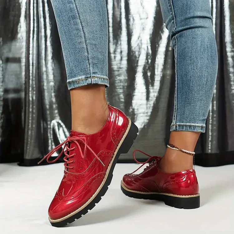 Women's Glossy Lace-Up Shoes