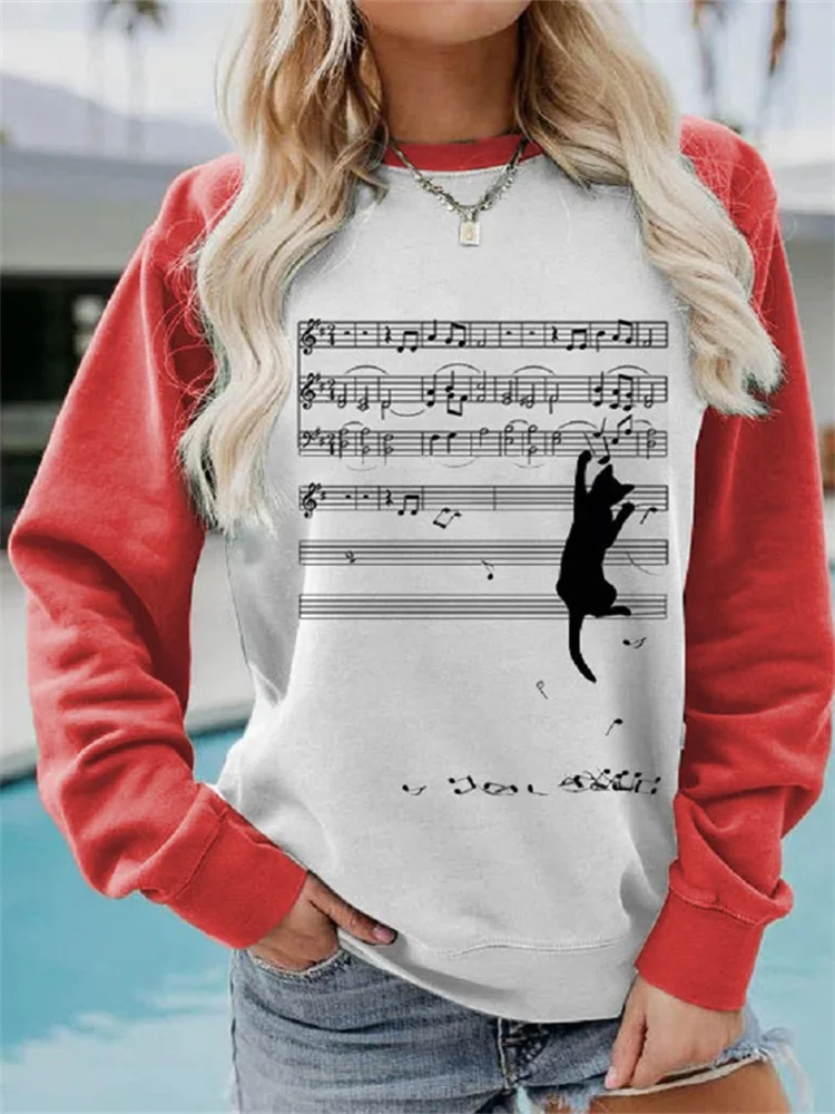 Cat With Sheet Music Contrast Color Sweatshirt