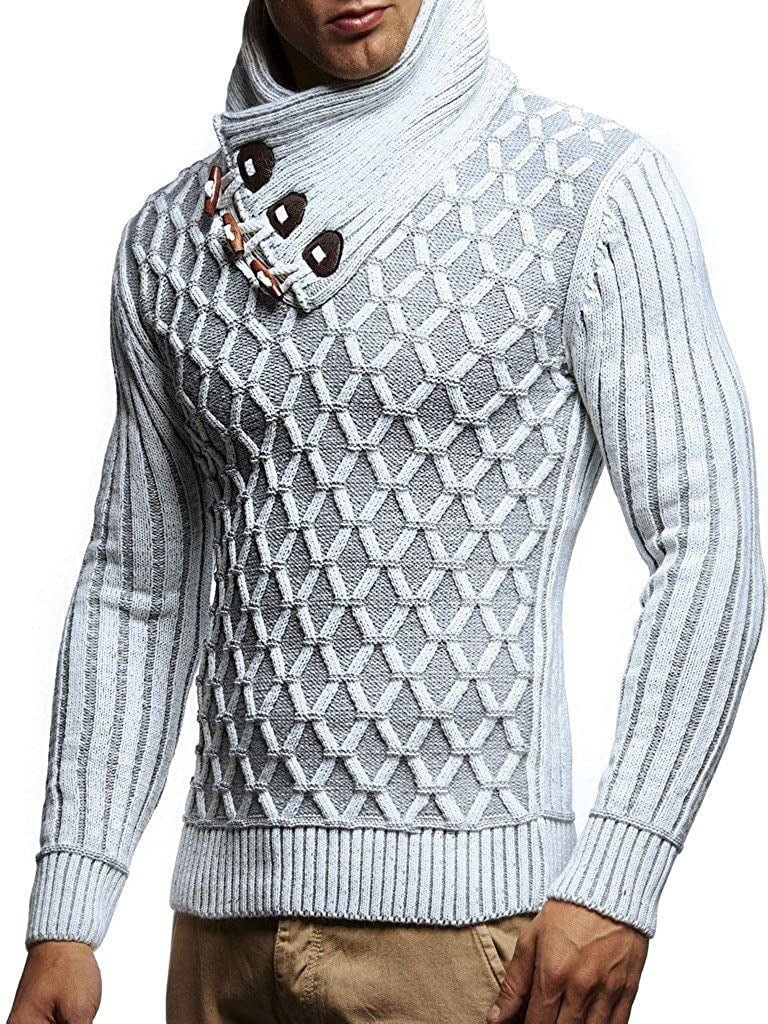 Men's Leather Buckle Turtleneck Knit Top Pullover