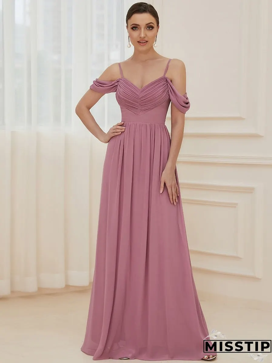 A Line Floor Length Deep V Neck Wholesale Bridesmaid Dresses