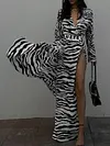 Zebra Pattern Long Sleeves Maxi Dress