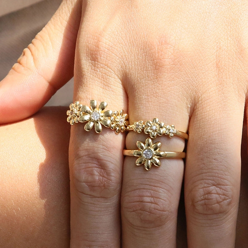 Brass Plating Flower Daisy Open Rings