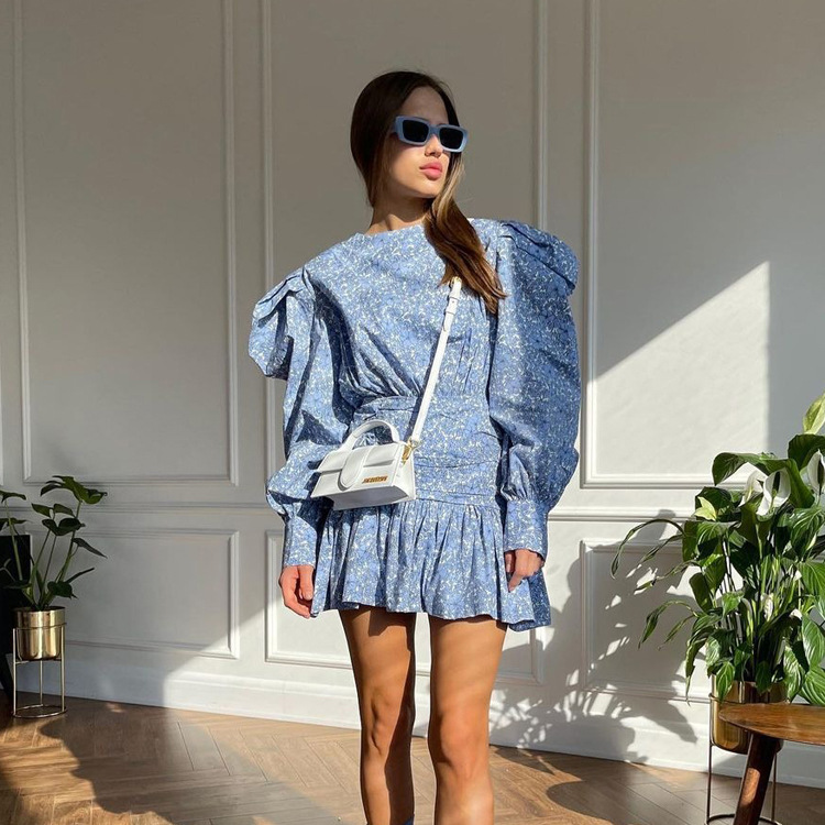 Ootddress Casual Printed Long Sleeve Pleated Skirts For Women Patchwork Elegant Party Fashion Dress Pleated Slim Y2k Mini Dress 2025
