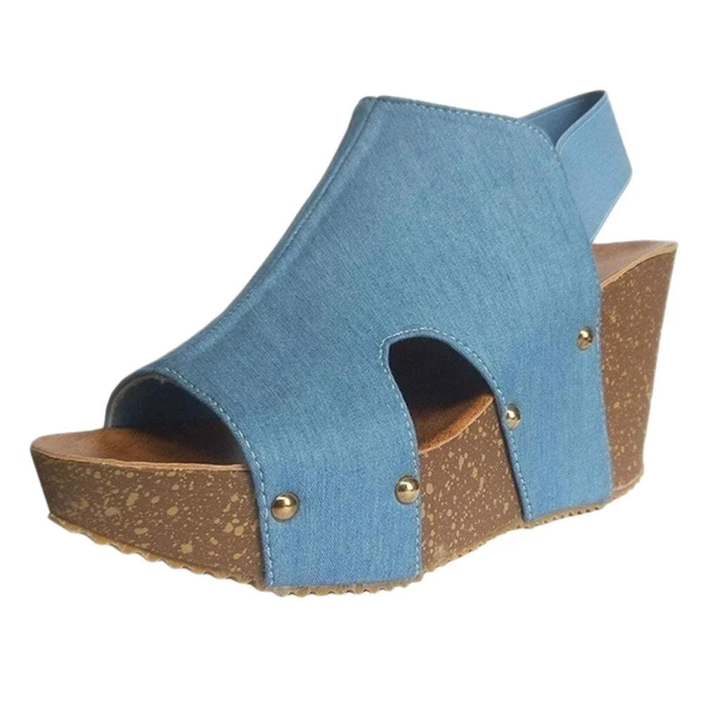 Shoes Woman Sandals Wedges Fashion Womens Flat Open Toe Wedges Thick Bottom Elastic Band Shoe Roman Sandalias Mujer
