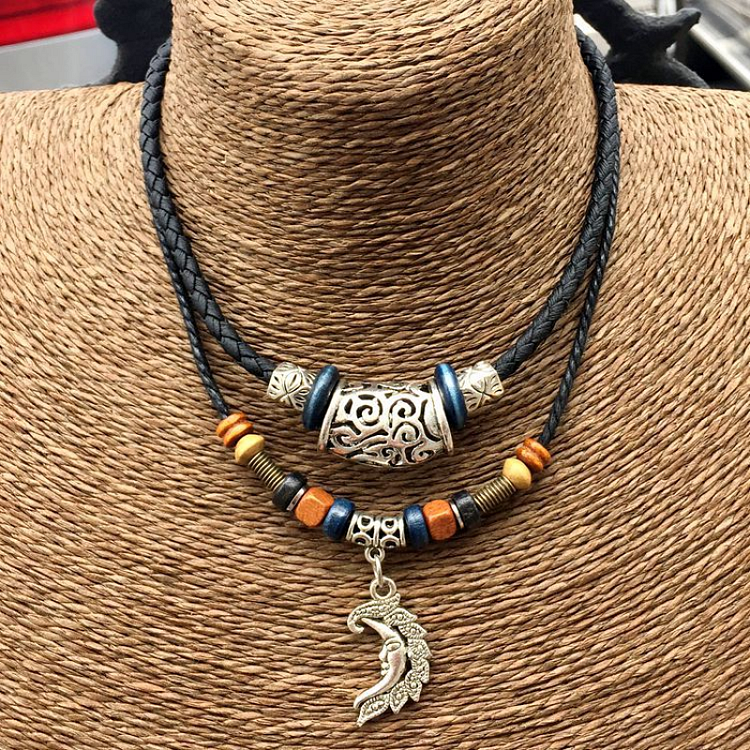 Hemp rope retro tribal necklace men's
