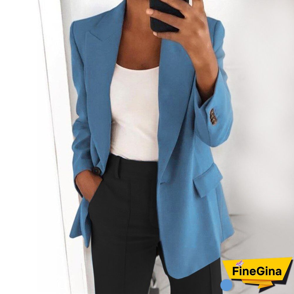Elegant Retro Blazer Coat Women Spring Autumn Loose Casual Solid Color Blazer Office Lady Fashion Long Sleeve Jacket Tops