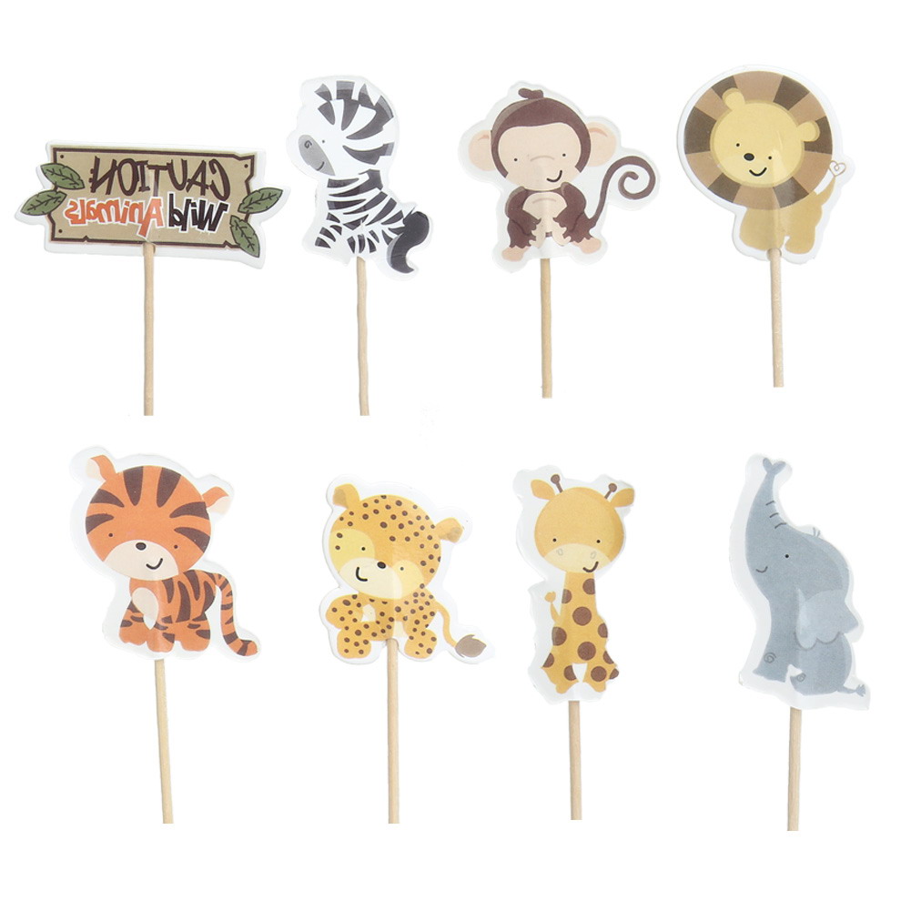 

24pcs Cake Dessert Inserted Card with Zoo Animal Elephant Lion Pattern, 501 Original
