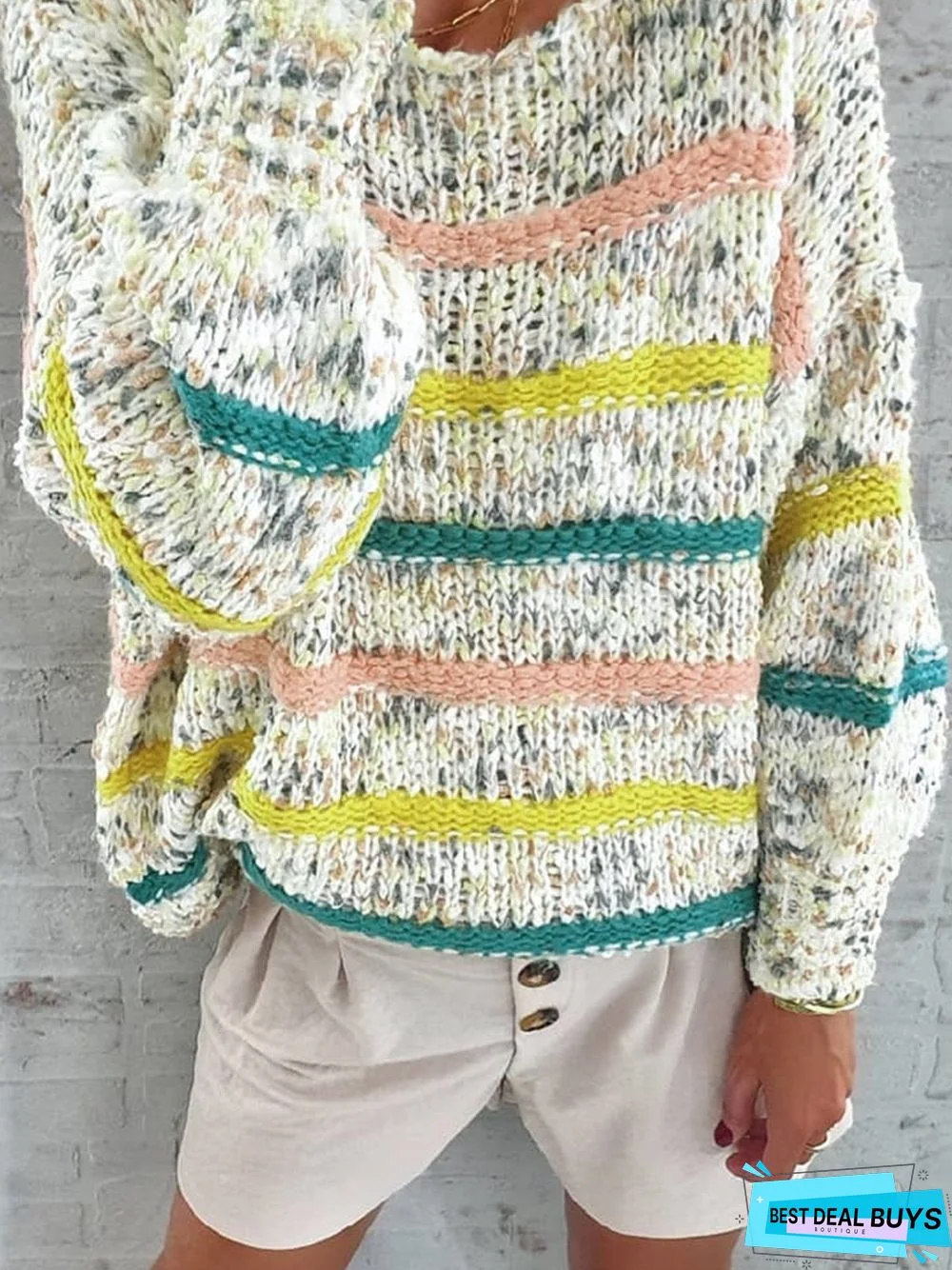 Plus Size Casual Crew Neck Long Sleeve Knitted Sweater