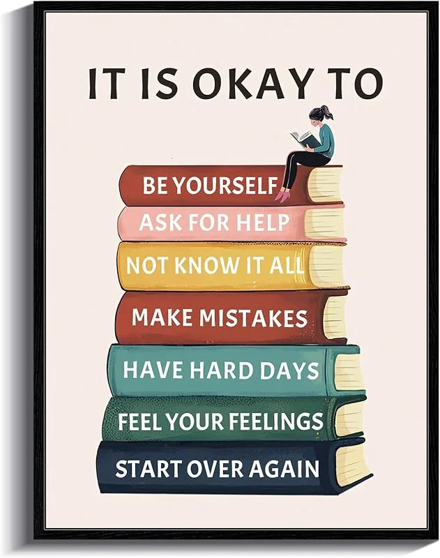 InSimSea Framed Canvas Wall Art, Boho Classroom Decor, Inspirational Word It Is Okay To Feel, Educational Poster Prints, Relaxing Gifts, Office School Counselor Therapy Room Decor