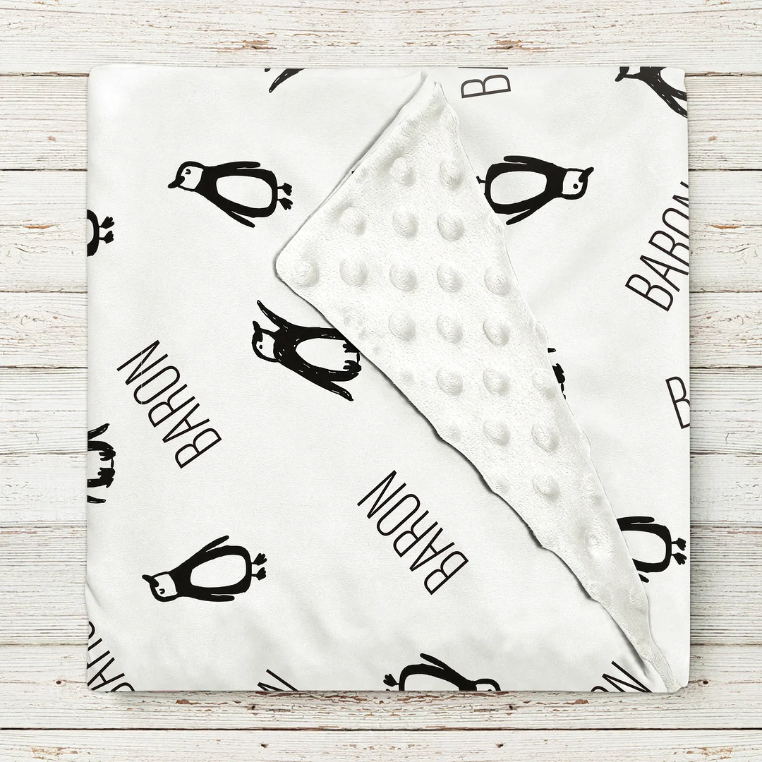 Baron's Penguin Kingdom Personalized Baby Name Blanket