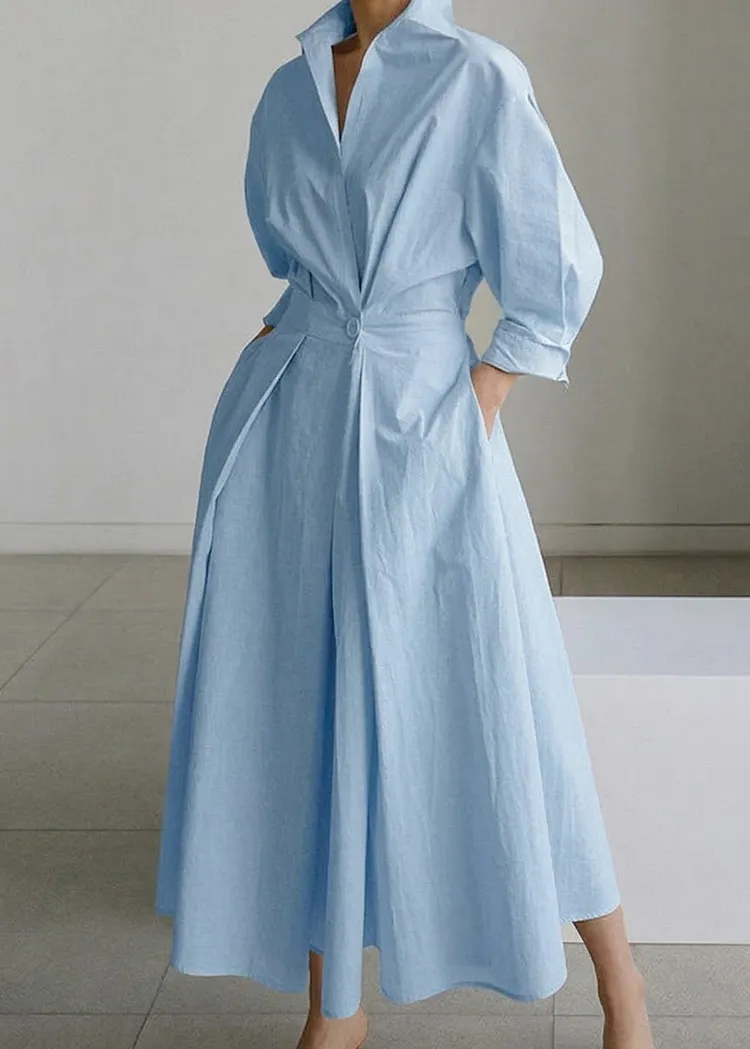 Stylish Fitted Linen And Cotton Shirt Dress