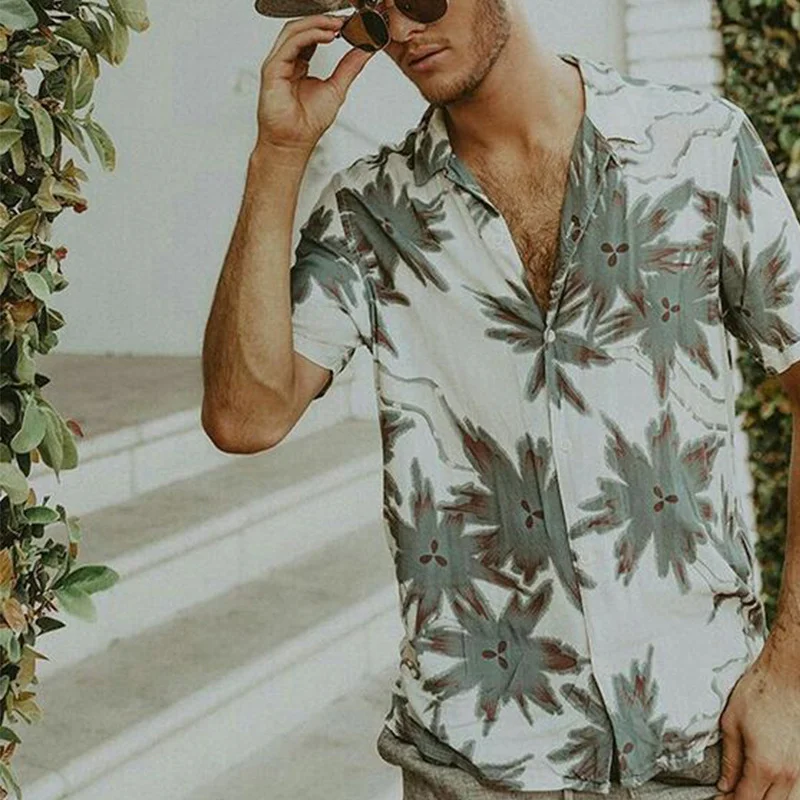 Men's Loose Casual Printed Polo Short Sleeve Shirt
