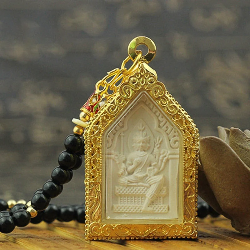 Obsidian Buddha Compassion Beaded Pendant Necklace