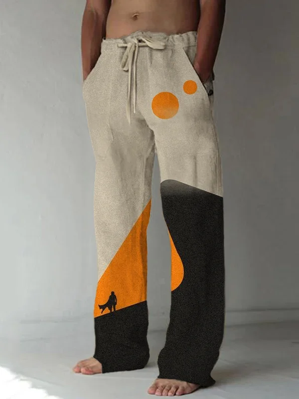 Men's Walking On Dunes Art Print Color Block Casual Pants