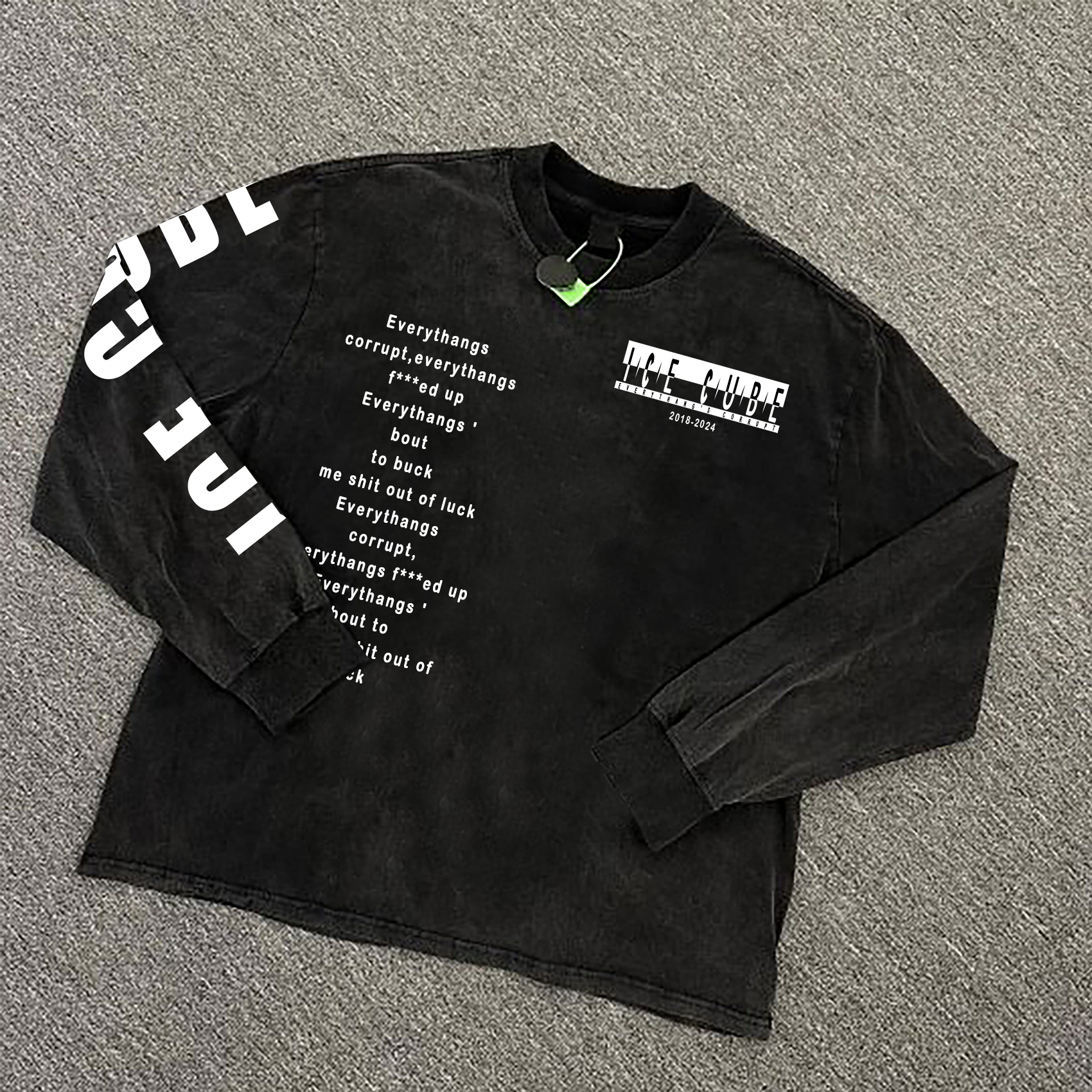 Vintage Ice Cube Print Washed Long Sleeve T-Shirt