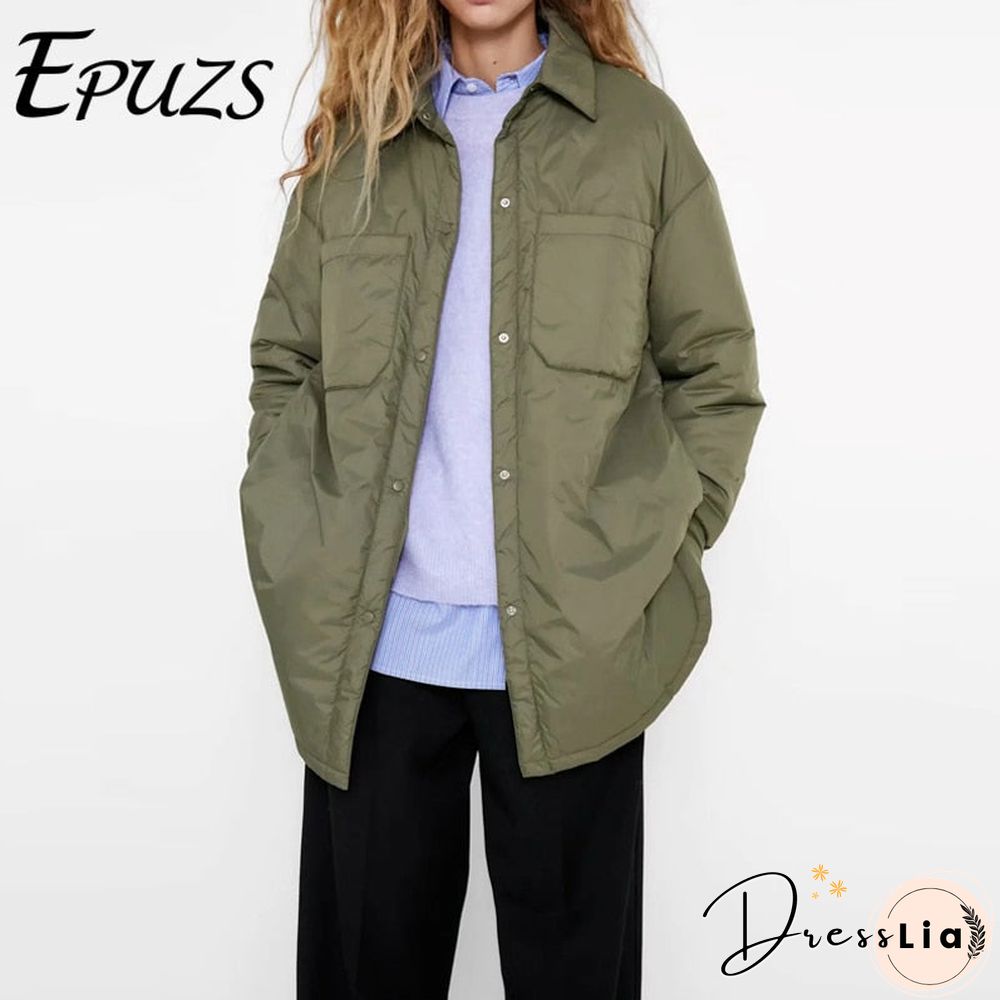Vintage Loose Shirt Jacket Women Winter Coat Casual Button Baseball Bomber Korean Coats
