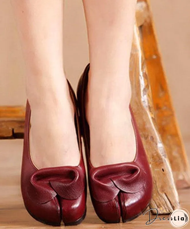 Rose Floral Cowhide Leather Flats Flats