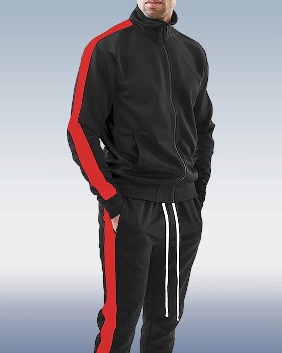 Men's black and red color block jogging sportswear