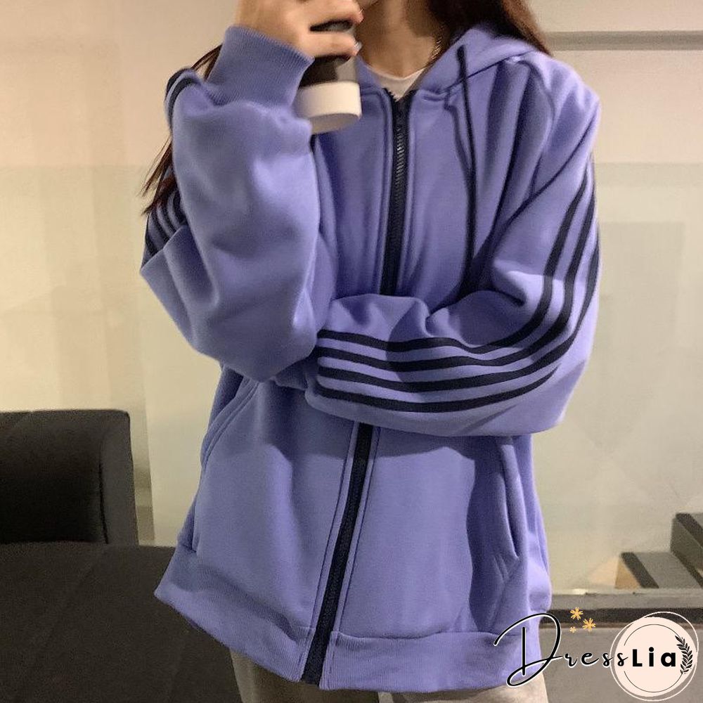 Vintage Sweatshirt Women Fashion Long Sleeve Zip Up Hoodies Oversized Printed Thick Jacket Female Clothing Harajuku Pullover New